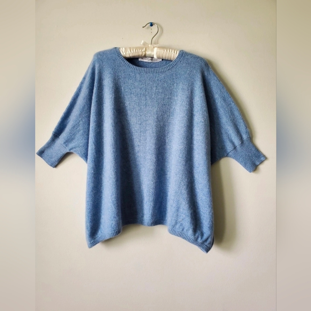 Palmer & Purchase 100% Cashmere Blue/Gray Pullover Sweater Dolman Sleeves Sz OS